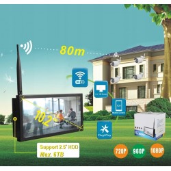 Zestaw CCTV rejestrator Wi-Fi z monitorem 10,2"+ 4 kamery Wi-Fi 1Mpix + dysk 1TB i zasilacze