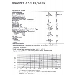 Tonsil GDN 15/40/5 8Ω Głośnik niskotonowy montowany w Siestach. Membrana z polipropylenu.