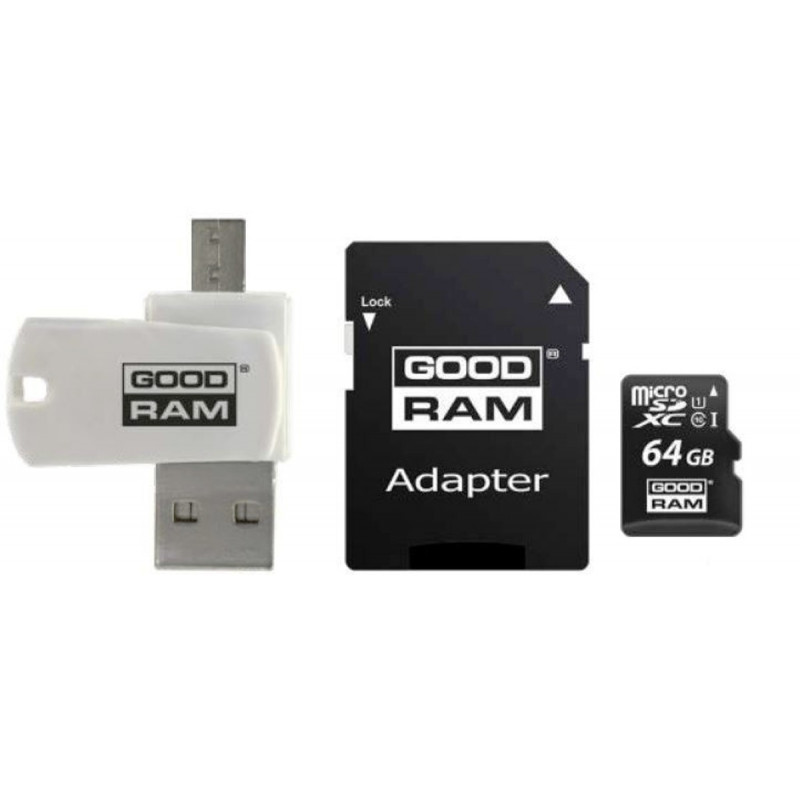 Goodram microSDHC 64GB CL10 Karta pamięci + adapter + czytnik