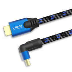 Elmak SAVIO CL-148 Kabel HDMI-HDMI v2.1, 3m, 8K, kątowy, pozłacany, Ethernet/3D Niebiesko-czarny