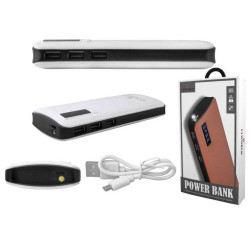 Power Bank 20000mAh LCD 3 x USB skóra biały